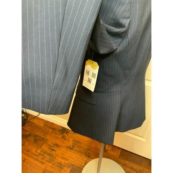 Hugo Boss Jadela1 Navy Blue & Thin Gray Pinstripe Button-Up Jacket, Size 12 - Picture 6 of 11